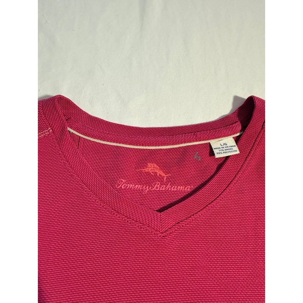 Tommy Bahama Mens Large Raspberry Pink V-Neck Short Sleeve Modal Blend T-Shirt - Picture 5 of 6
